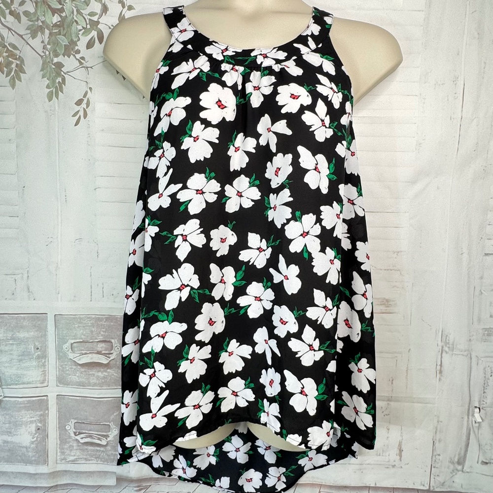 Torrid Womens Black White Floral Halter Racerback Chiffon Tank Top Sz 0 Large 12
